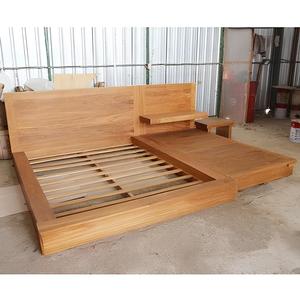 Cadre de lit plateforme en teck massif avec sommier à lattes et tête de lit large, style scandinave, pour lits King et Queen, mobilier de chambre - Product Image 2