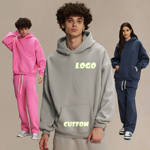 Survêtements en molleton uni 350 g/m² pour impression de logo personnalisée, impression à l'écran, impression en mousse, ensemble sweat-shirt et pantalon de survêtement unisexe surdimensionné, vente chaude - Product Image 1
