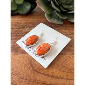 Navajo 14k Gold 18k Gold Plated Drop <b>Earrings</b> Apple Coral & Sterling <b>Silver</b> Dangle with Pearl and Diamond for Weddings - Product Image 4