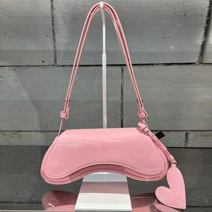 Borsa a Tracolla <span class=keywords><strong>in</strong></span> Pelle Verniciata a Forma d'Onda Unica per Donne, Borsa a Mano Strutturata Lucida con Logo Argento - Product Image 6