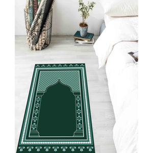 Tapis de prière islamique vert : Tapis de culte spirituel, tapis imprimé, tapis à poils doux - Product Image 3