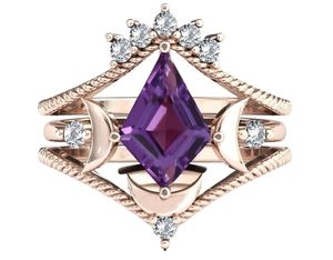 สไตล์คลาสสิกโบราณรูปว่าวสไตล์คลาสสิก925เงินอเมทิสต์แหวนหมั้นชุดแหวนแต่งงาน 'พระจันทร์ชีวิตของฉัน'-แหวนชั้นดีสำหรับงานปาร์ตี้ - Product Image 6