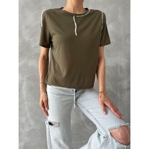 Camiseta Topshow para Hombre, Color Caqui, 100% Algodón, Costura Overlock, Cuello Redondo, Manga Corta, Estilo Casual, para Pedidos al por Mayor - Product Image 4