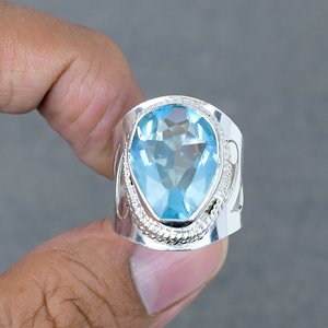 Best Selling Silver Plated Engagement <b>Ring</b> Classic Blue <b>Quartz</b> Brass Gemstone with Bezel Setting Silver Plated for Wedding - Product Image 2