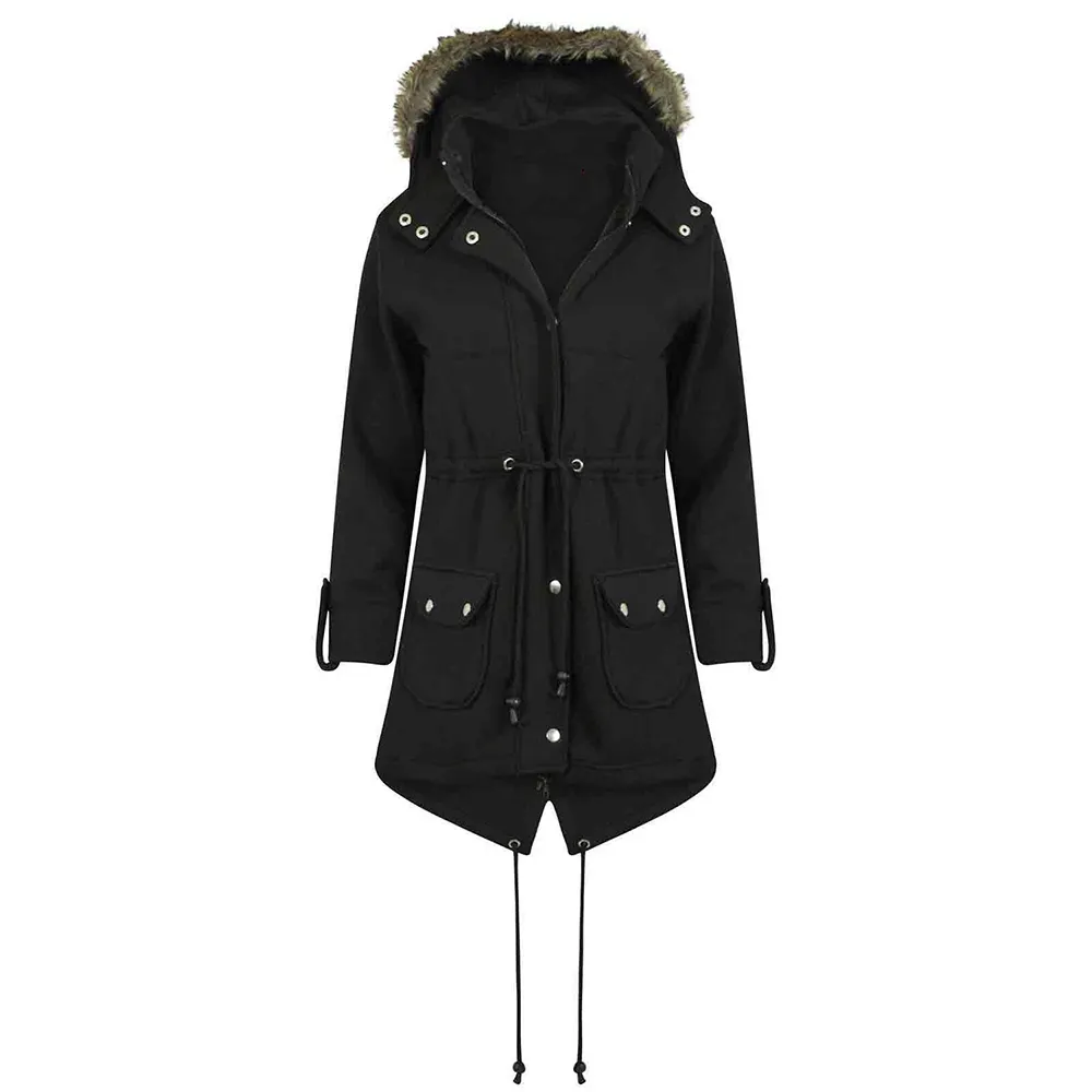 Hoge Kwaliteit Dames Fleece Faux Bont Met Capuchon Rits Pocket Trench Fishtail Parka Jas 2023 Vrouwen Capuchon Jassen