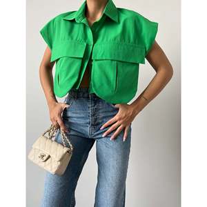 Camisa Blusa de Manga Larga con Botones y Detalle de Bolsillo Verde, Informal, para Mujer, de Mezcla de Algodón, para Uso Diario, Marca Mybeefashion - Product Image 2