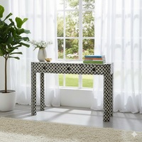 Table de toilette rectangulaire de luxe en MDF de pin, incrustée de os, faite à la main, console florale écologique, décoration moderne et imperméable pour la maison