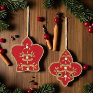 Couronne Forme Suspendu Tissu Brodé Perlé Ornement Conception Personnalisée pour Arbre De Vacances De Luxe Décor À La Maison-Usine En Gros - Product Image 1