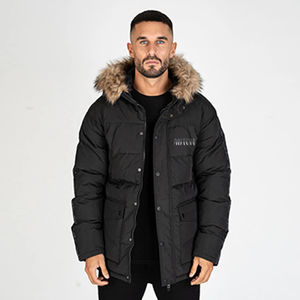 Parka d'hiver matelassée pour homme 2026, personnalisée, noire, en polyester/coton, avec broderie sur le devant, coupe-vent chaud et rembourré - Product Image 3