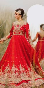 2023 lourd Zari broderie travail Anarkali Lehenga Dupatta robe soie coton orné cristal verre perles pierre Dabka travail - Product Image 3