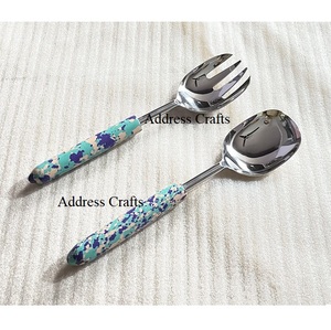 Ensemble de serveurs à salade en acier de haute qualité avec manche en pierre, ustensiles de cuisine, dernier ensemble de cuillères à salade, cuillère de service, fourchette, couverts - Product Image 3