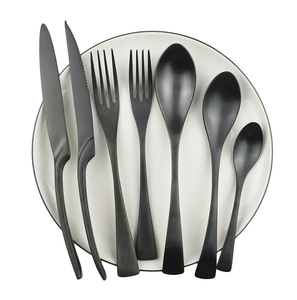 Cuillère à couverts en acier miroir 4 pièces personnalisable mariage noir mat cuillère à dessert café cuillère à ventouses ronde - Product Image 1