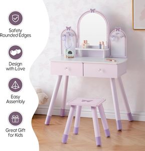 Set de tocador morado para niñas, mesa de maquillaje con espejo, silla y almacenamiento, tocador para niñas pequeñas a partir de 3 años - Product Image 6