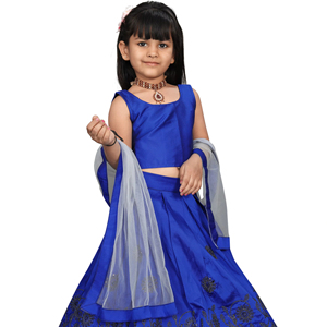 Shoryam Fashion Girls Designer Blue Ghagra Choli Set Floral Zari Embroidery Net <b>Wrap</b> Traditional Indian Boutique Wear Party - Product Image 1