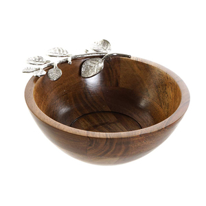 Bol de service en bois de qualité supérieure Design feuille poignée en aluminium poli pour ustensiles de cuisine maison vaisselle de mariage salade exclusive - Product Image 2
