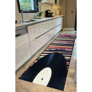 Alfombra de Vinilo con Diseño de Discos: Adorno Colorido para Sala de Música Retro, con Pelo Suave - Product Image 2