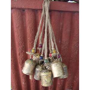 Handmade Rustic Iron Tin Bells with Jute <b>String</b> and Glass Beads Set of 24 <b>Garden</b> Ornaments - Product Image 3