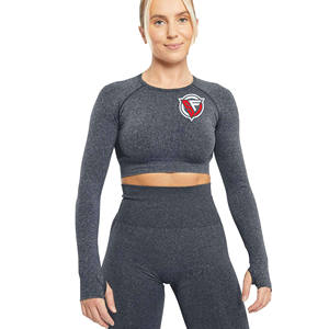 Haut de yoga sans couture à manches longues pour femmes haut court de fitness d'été avec logo personnalisé vêtements actifs pour vêtements d'entraînement - Product Image 1