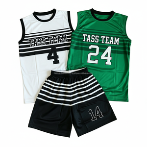Maillot de basket-ball personnalisé de haute qualité sublimé pour jeunes, ensemble vert et noir pour hommes, en vente - Product Image 1