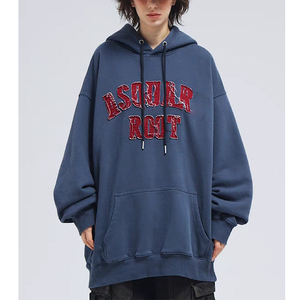 High Quality Oem Heavyweight Long Sleeve Rib <b>Pullover</b> Plus Size Embroidery Patched Cotton Fleece <b>Man</b> Hoodie - Product Image 1