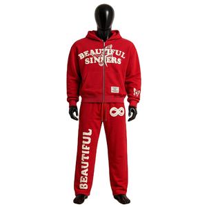 Ensemble de survêtement confortable en molleton 100 % coton avec patch brodé personnalisé et imprimé, sweat-shirt et pantalon de survêtement - Product Image 1