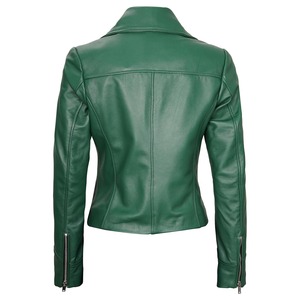 Veste en cuir pur pour femmes avec doublure en coton imprimé respirant et fermeture à glissière - Product Image 3
