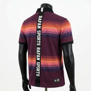 T-shirt de rugby pour homme en tissu tricoté polyester-coton durable, panneau rayé multicolore, sublimation, logo personnalisé. Polos de rugby pour homme. - Product Image 6