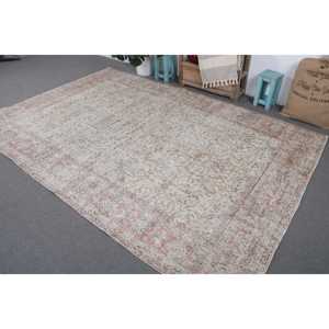 Alfombra Turca Vintage Grande de 6.8x9.8 pies, Alfombra Blanca con Diseño Floral Rojo - Product Image 2