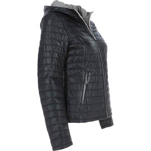 Blouson en cuir matelassé avec fermeture éclair asymétrique Blouson aviateur en cuir végétal léger Blazer en cuir surdimensionné - Product Image 4