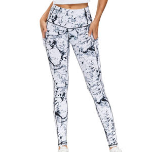 Mallas de yoga con estampado de logotipo personalizado para mujer, LICRA/poliéster, respetuosas con el medio ambiente, transpirables, de secado rápido, cintura alta, posición del logotipo - Product Image 1