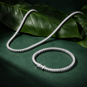 Collar de Cadena Estilo Tenis con Diamantes Cultivados en Laboratorio de 4 mm, Chapado en Oro de 14K sobre Plata de Ley 925, Certificado IGI, Moderno y Unisex - Product Image 1