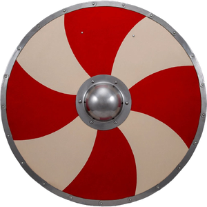 Bouclier de guerriers vikings en bois médiéval rouge et crème décoration maison et décoration bouclier cadeaux d'Halloween - Product Image 1