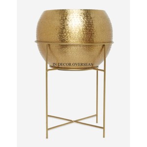 Forma redonda de alto grado chapado en oro de calidad superior de metal antiguo elegante textura maceta con soporte de la India en el precio más bajo - Product Image 1