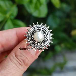 Handmade 925 Sterling <b>Silver</b> Boho <b>Statement</b> <b>Ring</b> Freshwater Pearl Jewelry Gift for Women on Valentine's Day - Product Image 3