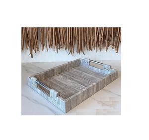 Plateau de service en bois massif pour collations et bonbons Plateau de service exclusif pour aliments de qualité avec poignées en métal pour mariage - Product Image 1