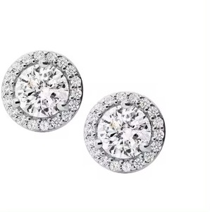 Gemver 2,0 quilates forma redonda laboratorio diamante Halo Stud pendientes conjunto IGI certificado 14K oro blanco pendiente conjunto para mujer joyería - Product Image 1