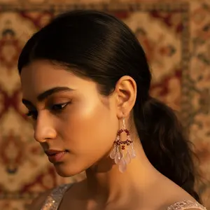 Pendientes de Araña de Plata con Cuarzo Rosa y Granate para Mujer - Accesorio de Moda - Product Image 1