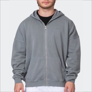 Sweat-shirts à capuche zippés en molleton français lourd 440GSM IOTA SPORTS, épaules tombantes, surdimensionnés, lavage vintage, broderie, 100% coton - Product Image 6