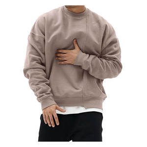 Haute qualité Style décontracté coton mélangé hommes sweat basiques surdimensionné pull à col rond unisexe goutte épaule avec Logo - Product Image 6
