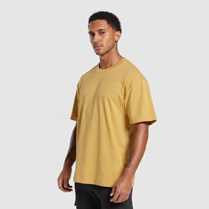 Wholesale 100% Cotton Men's Gym Workout T-Shirts Customized Oversized Half Sleeve Drop Shoulder Loose Fit Solid Knitted Letters - Product Image 2