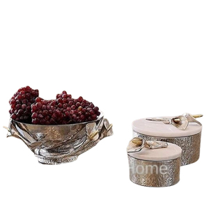 Juego de 2 cuencos decorativos chapados en oro con bandeja, Material de mármol de aluminio para servir comida, fruta, cuenco de excelente calidad - Product Image 5