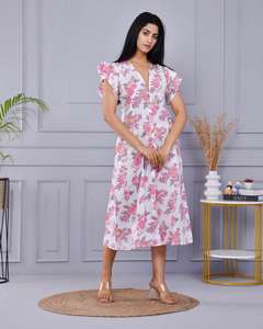 Robe décontractée une pièce à imprimé floral en pur coton fabriquée à la main pour femme - Product Image 3