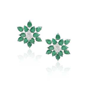 Emerald Star Huggie <b>Earrings</b> Gold Plated Brass Zircon <b>Pearl</b> <b>Diamond</b> Geometric Party Wedding - Product Image 1