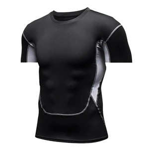 Haut de compression pour homme, coupe musclée, couleur unie, polyester et élasthanne, manches courtes, vêtement de sport, t-shirt d'entraînement - Product Image 5