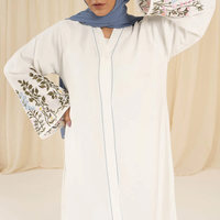 Vente en gros : Robe de bal Abaya élégante et personnalisée, style Dubaï, modeste, avec broderie florale aux poignets, vêtement islamique musulman, style pakistanais, avec traîne chapelle