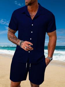 Conjuntos De Camisa Con Cuello Mao Y Botones Y Pantalones Cortos De Lino Y Algodón Transpirables De Estilo Vintage Para Hombre, Atuendos Casuales Para Uso Diario, Ropa De Verano Para Hombre - Product Image 5