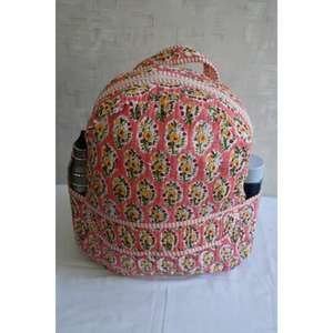 Mini sac à dos matelassé en coton léger, imprimé floral indien à la main, fermeture éclair, unisexe, pour le camping, les voyages et la plage - Product Image 4