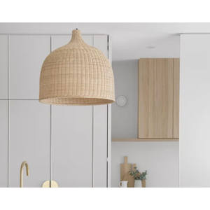 Handmade Boho Pendant <b>Light</b> From Vietnam Rattan and <b>Bamboo</b> Midcentury Craftsman Design for Home Decor - Product Image 2