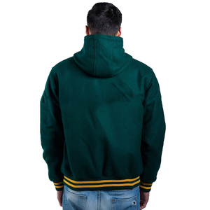 Vestes Letterman Versity élégantes à capuche verte avec Logos personnalisés et couleurs de veste Versity pour homme et femme - Product Image 2