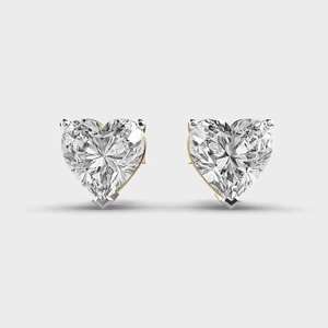 Stylish 14K Solid Gold <b>Heart</b> Cut Lab Grown Diamond Stud <b>Earrings</b> Fancy Design Ideal for Birthday Parties and Gifts - Product Image 2